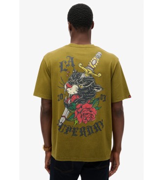 Superdry para hombre. M1012130A Camiseta Neo Trad Tattoo verde (M), Casual, Algodón, Manga corta 3