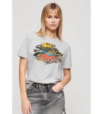 Superdry för kvinnor. W1011401A T-shirt med avslappnad passform och grå LA-grafik (XS), Casual, Kort ärm, Hållbar, Återvunnen bomull