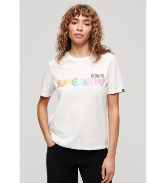 Superdry - pour femme. t-shirt avec logo arc-en-ciel blanc