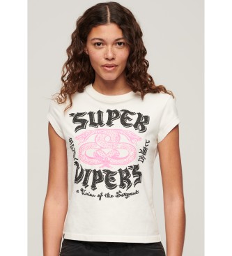 Superdry para mujer. W1011391A Camiseta con adornos Poster blanco (S), Casual, Algodón, Manga corta