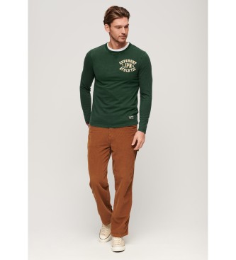 Superdry para hombre. M6010835A Camiseta De Manga Larga Vintage Athletic verde (XL), Casual, Algodón 4