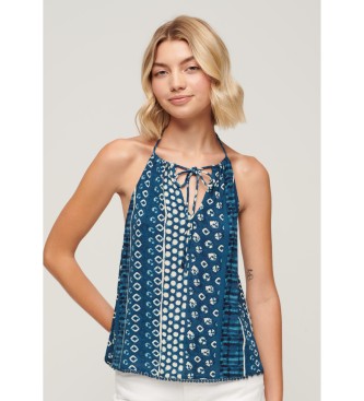 Superdry Camiseta estampada con escote halter azul