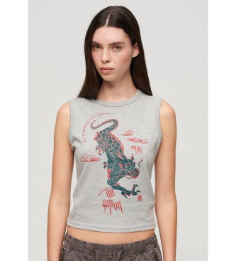 Superdry para mujer. W6011980A Camiseta de tirantes Komodo Kailash Dragon gris (XS), Casual, Algodón, Sin mangas / Tirantes