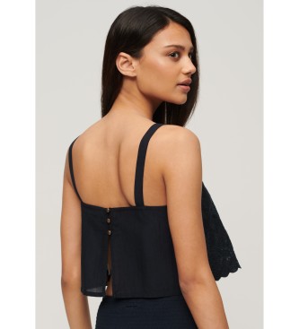 Superdry para mujer. W6011864A Camiseta de tirantes bordada Ibiza marino (S), Casual, Algodón, Viscosa, Sin mangas / Tirantes