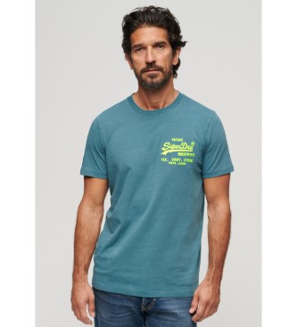 Superdry para hombre. M1011922A Camiseta flúor con logo Vintage azul (XXL), Casual, Algodón, Manga corta