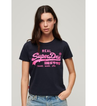 Superdry para mujer. W1011410A Camiseta gráfica neón de corte ajustado negro (S), Casual, Algodón, Manga corta