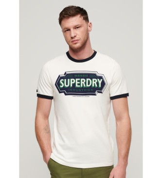 Superdry para hombre. M1011902A Camiseta gráfica Ringer Workwear blanco (M), Casual, Algodón, Manga corta