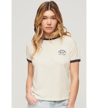 Superdry para mujer. W1011387A Camiseta ringer Athletic Essentials blanco roto (M), Casual, Algodón, Manga corta