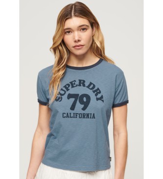 Superdry para mujer. W1011387A Camiseta ringer Athletic Essentials azul (S), Casual, Algodón, Manga corta