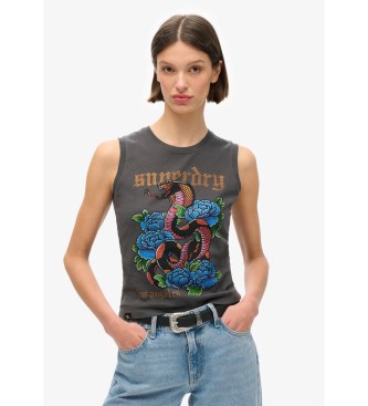 Superdry para mujer. W6011781A Camiseta sin mangas con strass Tattoo gris (L), Casual, Algodón, Sin mangas / Tirantes
