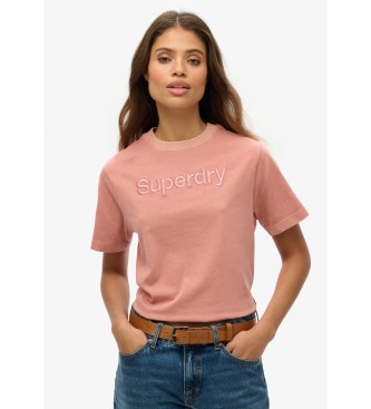Superdry para mujer. W1011609A Camiseta suelta de corte cuadrado con logotipo Core bordado rosa (XS), Casual, Algodón, Manga corta