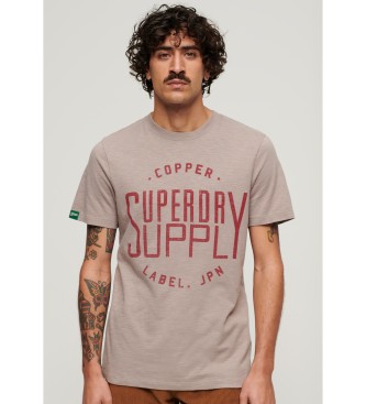 Superdry för män. M1011900A T-shirt för arbetskläder från den beige Copper Label-serien (S), Casual, Bomull, Kort ärm