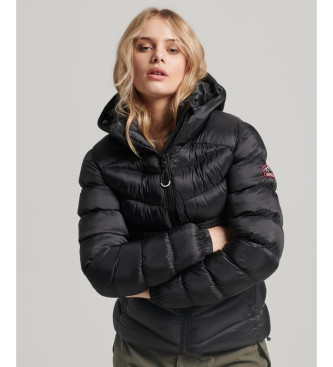 Superdry para mujer. W5011593A Cazadora acolchada con capucha Fuji negro (M), Casual, Poliéster