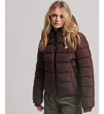 Superdry para mujer. W5011630A Cazadora acolchada con capucha Spirit Sports marrón (L), Casual, Poliéster Reciclado, Sostenible