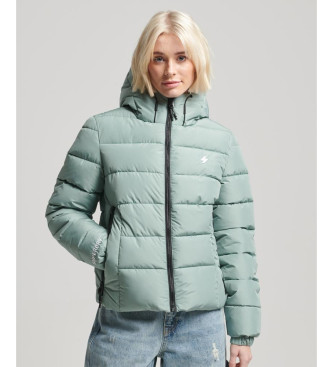 Superdry para mujer. W5011630A Cazadora acolchada con capucha Spirit Sports verde (S), Casual, Poliéster Reciclado, Sostenible