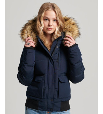 Superdry para mujer. W5011576A Cazadora bómber acolchada con capucha Everest marino (XL), Casual, Poliéster