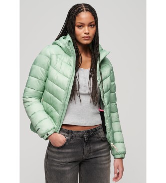 Superdry para mujer. W5011651A Chaqueta acolchada con capucha Fuji verde (S), Casual, Nylon, Manga larga