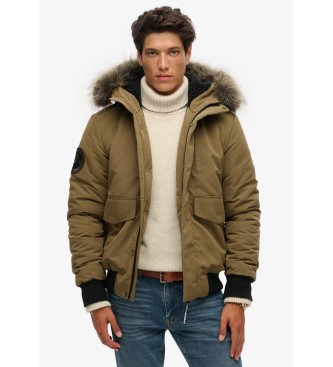 Superdry para hombre. M5011742A Cazadora bómber acolchada con capucha Everest verde (L), Casual, Poliéster