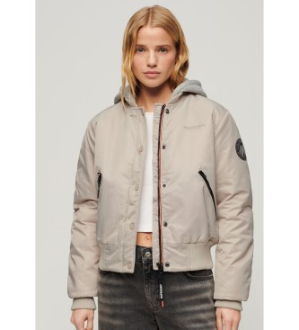 Superdry para mujer. W5011654A Cazadora bómber con capucha beige (XL), Casual, Nylon, Manga larga