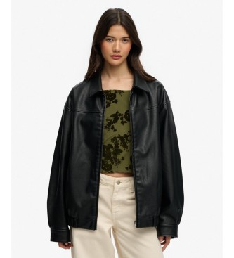 Superdry Cazadora de piel sintética Collared Oversized negro