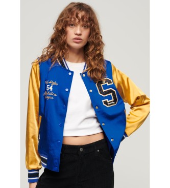 Superdry para mujer. W5011672A Cazadora Luxe Varsity azul (L), Casual, Poliéster, Manga larga