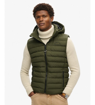 Superdry para hombre. M5011747A Chaleco acolchado con capucha Fuji verde (S), Casual, Poliéster Reciclado, Sostenible