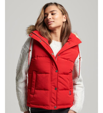 Superdry para mujer. W5011551A Chaleco acolchado de pelo sintético Everest rojo (S), Casual, Poliéster