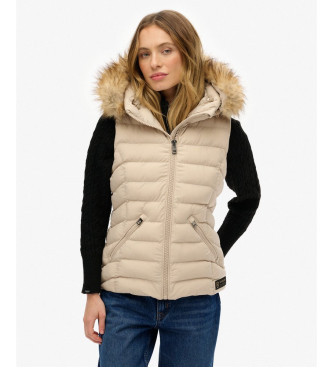 Superdry para mujer. W5011753A Chaleco Fuji Faux Fur beige (S), Casual, Poliéster