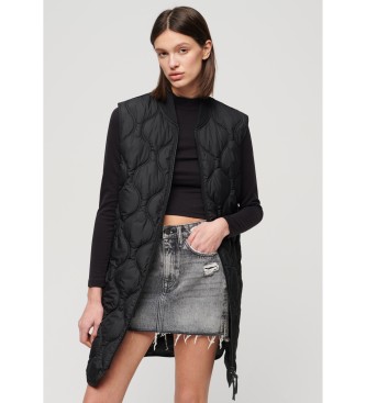 Superdry para mujer. W5011659A Chaleco largo con forro Studios negro (XS), Casual, Poliéster, Manga larga