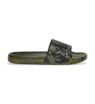 Superdry para hombre. MF310278A Chanclas estampado de camuflaje Core verde (40/41), Plano, Ninguno, Beachwear