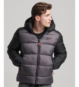 Superdry para hombre. M5011752A Chaqueta acolchada con capucha y bloques de color negro (XXL), Casual, Sostenible, Nylon reciclado