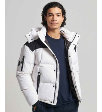Superdry para hombre. M5011519A Chaqueta acolchada de corte cuadrado con capucha blanco (XL), Casual, Poliéster, Sostenible