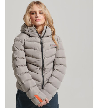 Superdry para mujer. W5011594A Chaqueta acolchada de microfibra con capucha gris (XS), Casual, Poliéster Reciclado, Sostenible