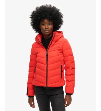 Superdry para mujer. W5011594A Chaqueta Acolchada de microfibra con capucha rojo (S), Casual, Poliéster Reciclado, Sostenible