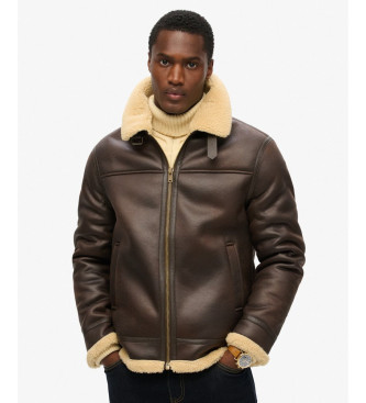 Superdry para hombre. M5012141A Chaqueta Aviator marrón (XXL), Casual, Poliéster Reciclado, Sostenible