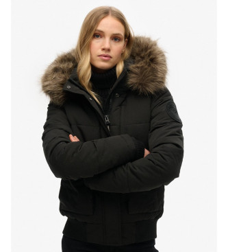 superdry para mujer w5011576a chaqueta bomber acolchada con capucha everest negro xxs casual poliester