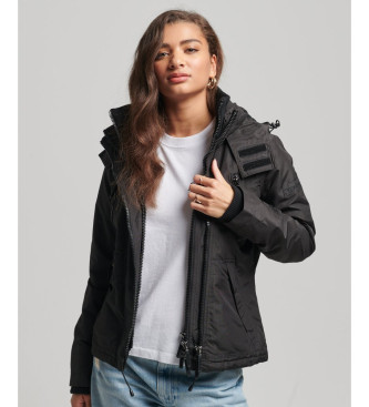 Superdry para mujer. W5011036A Chaqueta cortavientos con capucha y logotipo negro (XS), Casual, Poliéster
