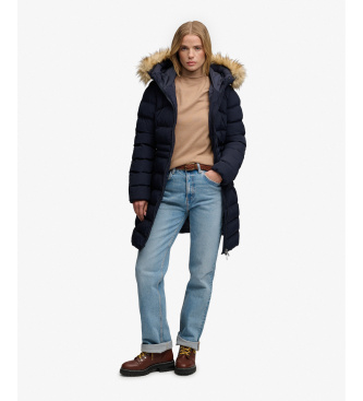 Superdry For Woman. W5012185A Navy Fuji Mid Jacket With Faux Fur Hood (M), Casual, Polyester