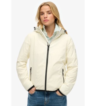 Superdry para mujer. W5011849A Chaqueta cortavientos con capucha y logotipo blanco (S), Casual, Sostenible, Nylon reciclado