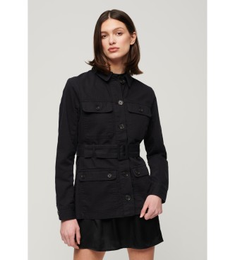 Superdry para mujer. W5011661A Chaqueta safari de algodón con cinturón negro (S), Casual, Manga larga