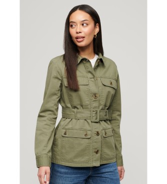 Superdry para mujer. W5011661A Chaqueta safari de algodón con cinturón verde (XS), Casual, Algodón Orgánico, Sostenible