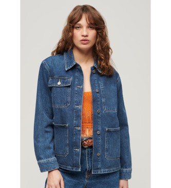 Superdry para mujer. W5011677A Chaqueta vaquera Chore azul (S), Casual, Algodón, Denim, Manga larga