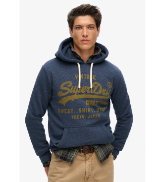 Superdry para hombre. M2013706A Sudadera gráfica con capucha y logotipo Vintage Classic gris oscuro (S), Casual, Algodón, Marino
