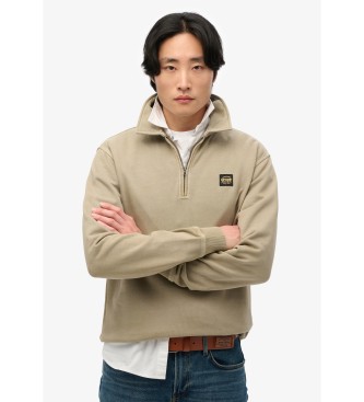 Superdry para hombre. M2013776A Sudadera con media cremallera y costuras en contraste beige (L), Casual, Algodón