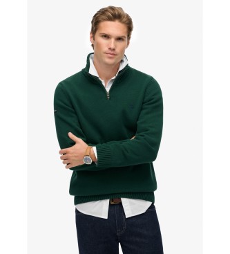 Superdry para hombre. M6110706A Jersey Half Zip verde (M), Casual, Algodón, Manga larga
