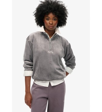 Superdry para mujer. W2012206A Sudadera Country Club de terciopelo gris (S), Casual, Poliéster