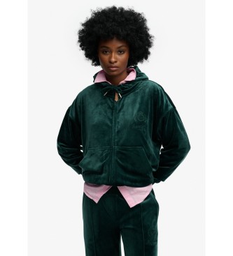 Superdry para mujer. W2012544A Sudadera Country Club Velour verde (L), Casual, Poliéster