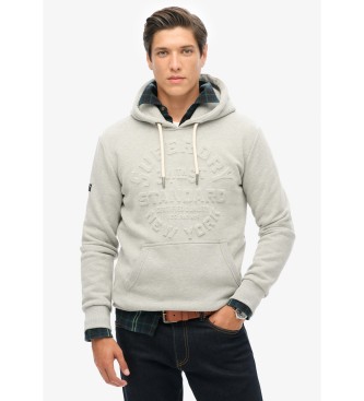 Superdry para hombre. M2013698A Sudadera gráfica con capucha y logotipo en relieve gris (XXL), Casual, Algodón, Sostenible
