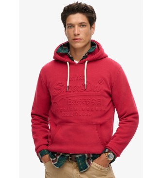 Superdryvoor mannen. M2013696A Sweater met capuchon en rode afbeeldingen in reliëf (L), Rood, Casual, Katoen