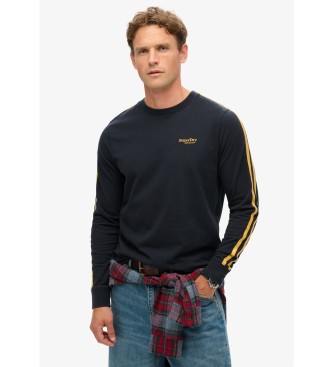 Superdryvoor mannen. M6010834A Essentieel Logo Retro St Ls T-shirt marine (XL), Casual, Katoen, Lange mouwen, Marineblauw